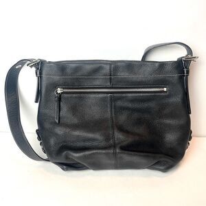 Coach Dark Leather Shoulder Bag with Silver Accents
